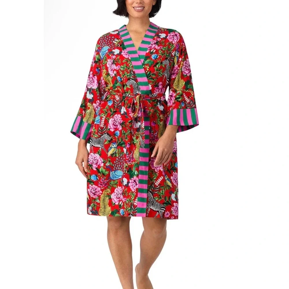 Room Service Medium Floral Animal Print Robe Womens Red
